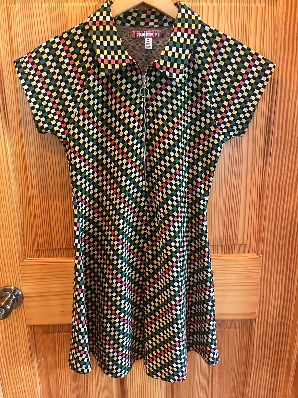Urban Outfitters Multicolor Checkered Half Zip Mini Dress Size M Retro Mod